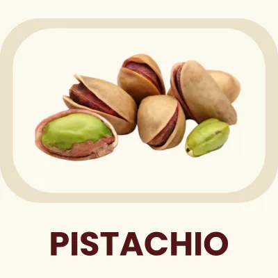 A flavorful tree nut distinguished by its unique green hue and rich taste. Primary Benefit: Provides healthy fats and protein to support sustained energy.